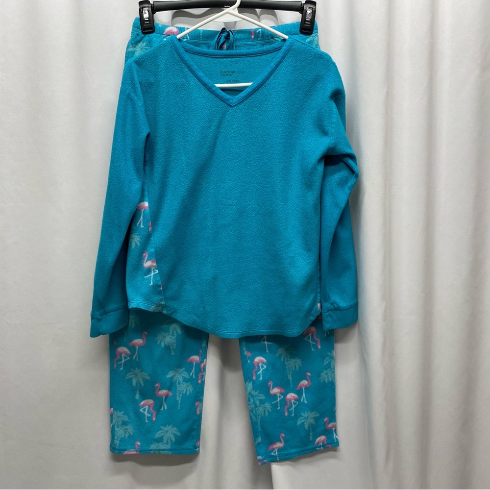 Cuddl Duds women's pajamas size small fleece flamingo pants shirt pjs blue